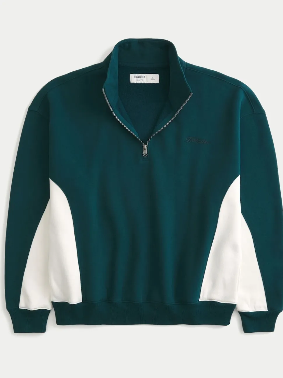 Hollister Green Boxy Quarter Zip Logo Sweatshirt