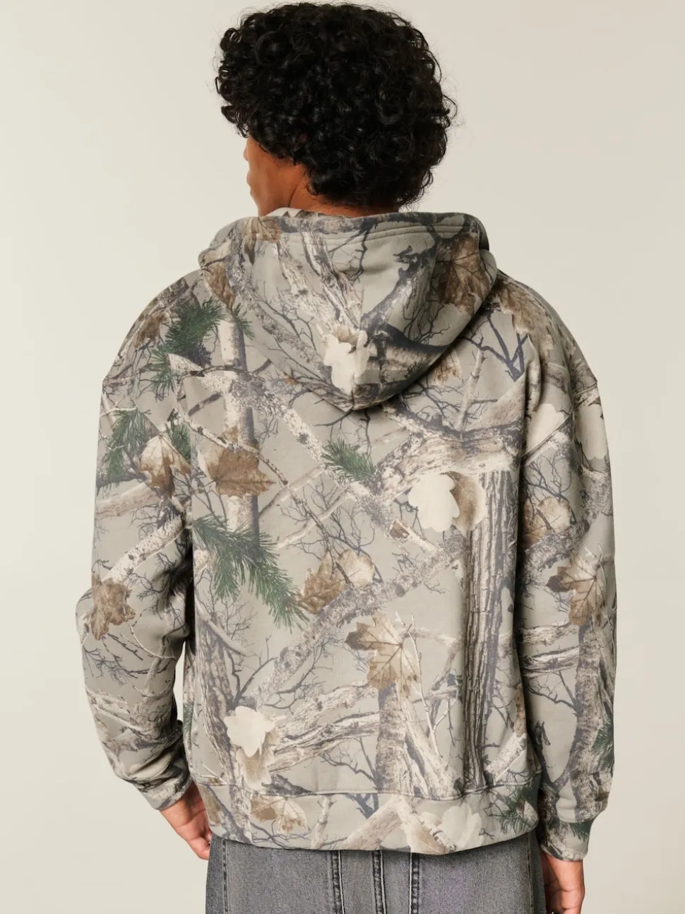 Hollister Grey Camo Print Logo Zip Through Hoodie