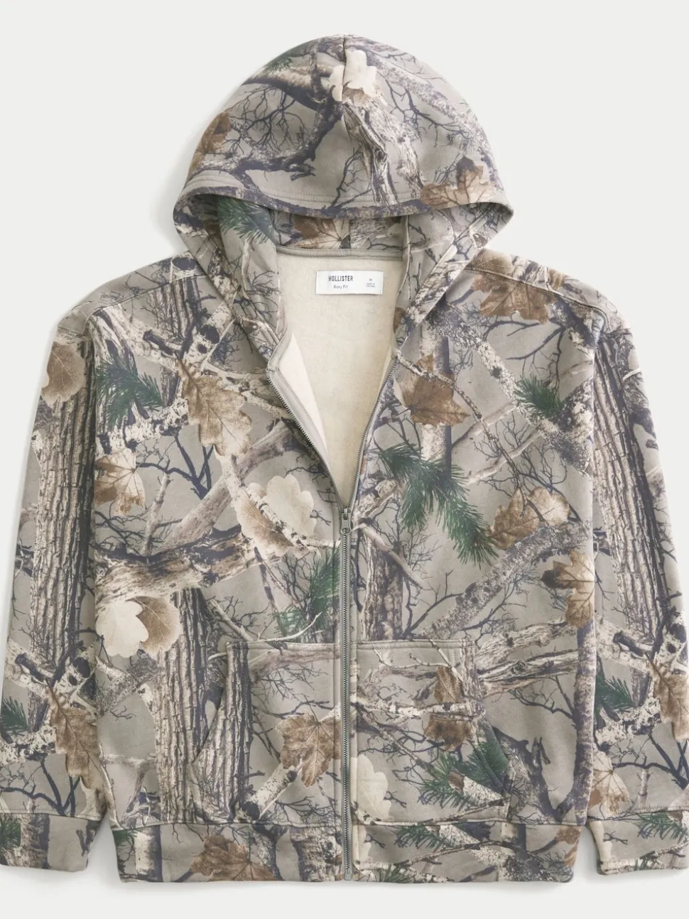 Hollister Grey Camo Print Logo Zip Through Hoodie