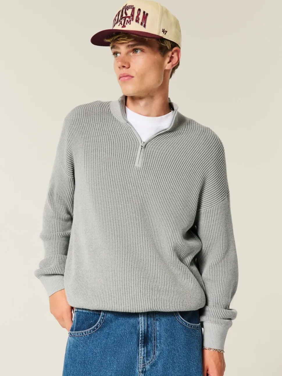 Hollister Long Sleeve Boxy Half Zip Jumper