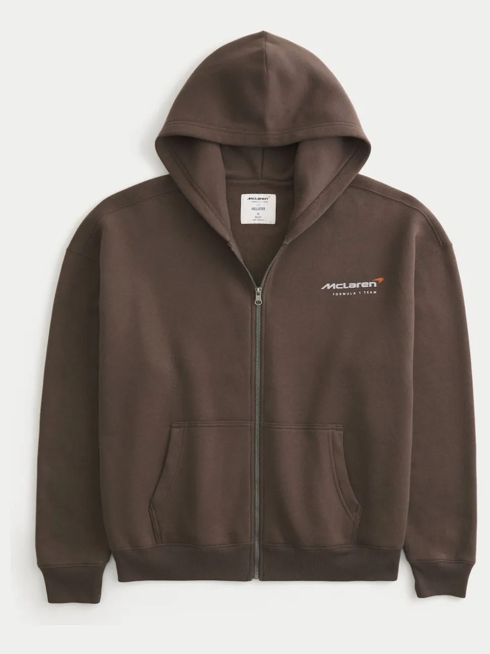 Hollister McLaren Back Print Graphic Zip Through Brown Hoodie