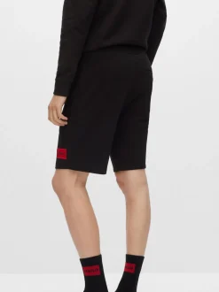 HUGO Black Contrast Logo Cotton Terry Shorts