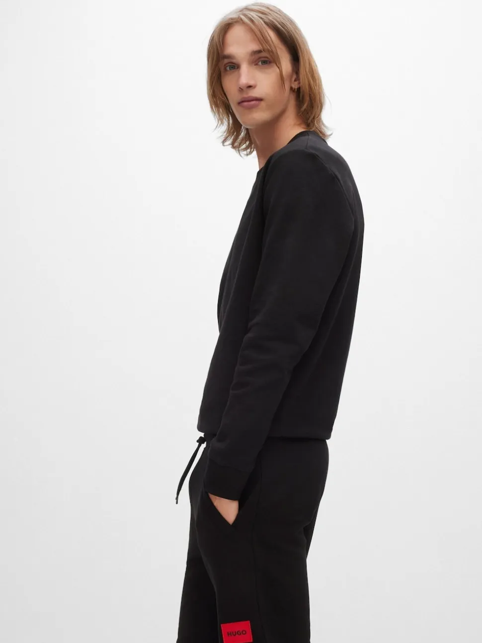 HUGO Black Contrast Logo Cotton Terry Shorts
