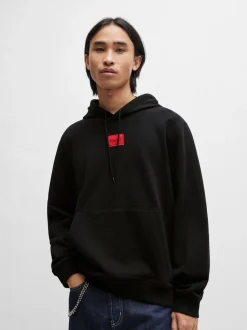 HUGO Black Logo Label Cotton Terry Hoodie