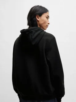 HUGO Black Logo Label Cotton Terry Hoodie