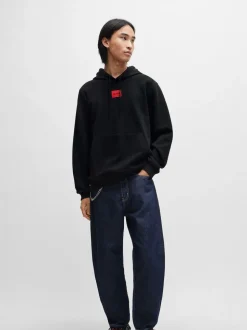 HUGO Black Logo Label Cotton Terry Hoodie