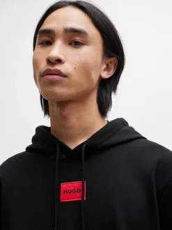 HUGO Black Logo Label Cotton Terry Hoodie