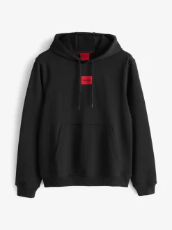 HUGO Black Logo Label Cotton Terry Hoodie