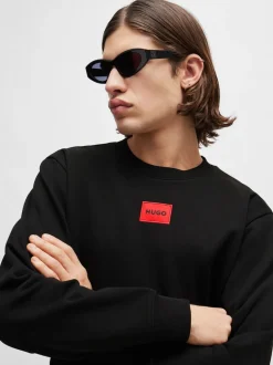 HUGO Black Logo Label Regular-Fit Terry Cotton Sweatshirt