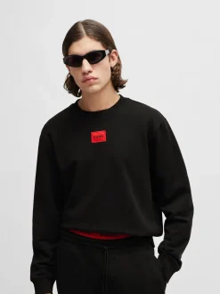 HUGO Black Logo Label Regular-Fit Terry Cotton Sweatshirt