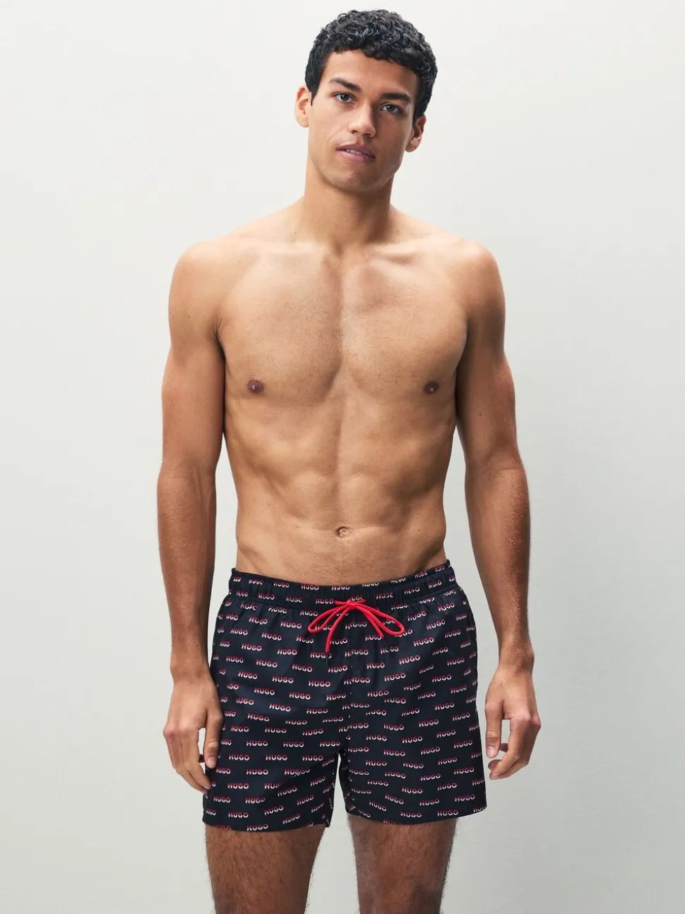 HUGO Black Logo Print Swim Shorts