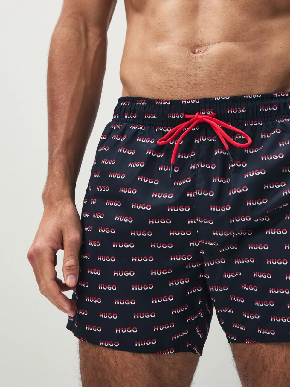 HUGO Black Logo Print Swim Shorts