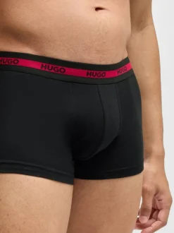 HUGO Black Logo Waistband Stretch Cotton Trunks 3 Pack