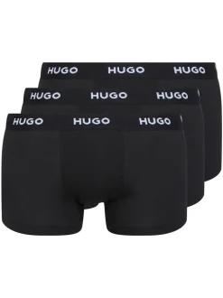 HUGO Black Logo-Waistband Stretch Cotton Trunks 3 Pack