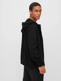 HUGO Black Regular Fit Cotton Hoodie In French Terry With Logo Label