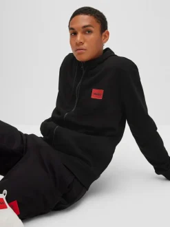 HUGO Black Regular Fit Cotton Hoodie In French Terry With Logo Label
