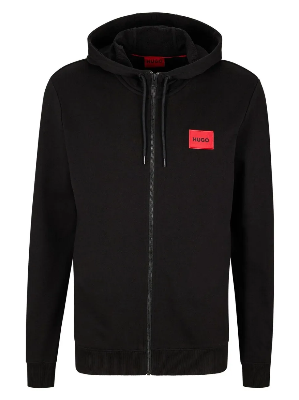 HUGO Black Regular Fit Cotton Hoodie In French Terry With Logo Label