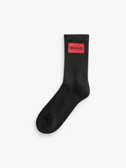 HUGO Black Ribbed Stretch Cotton Socks 3 Pack