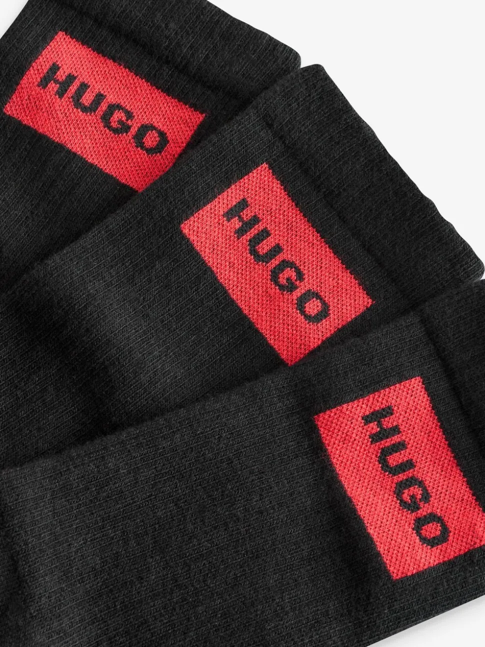 HUGO Black Ribbed Stretch Cotton Socks 3 Pack