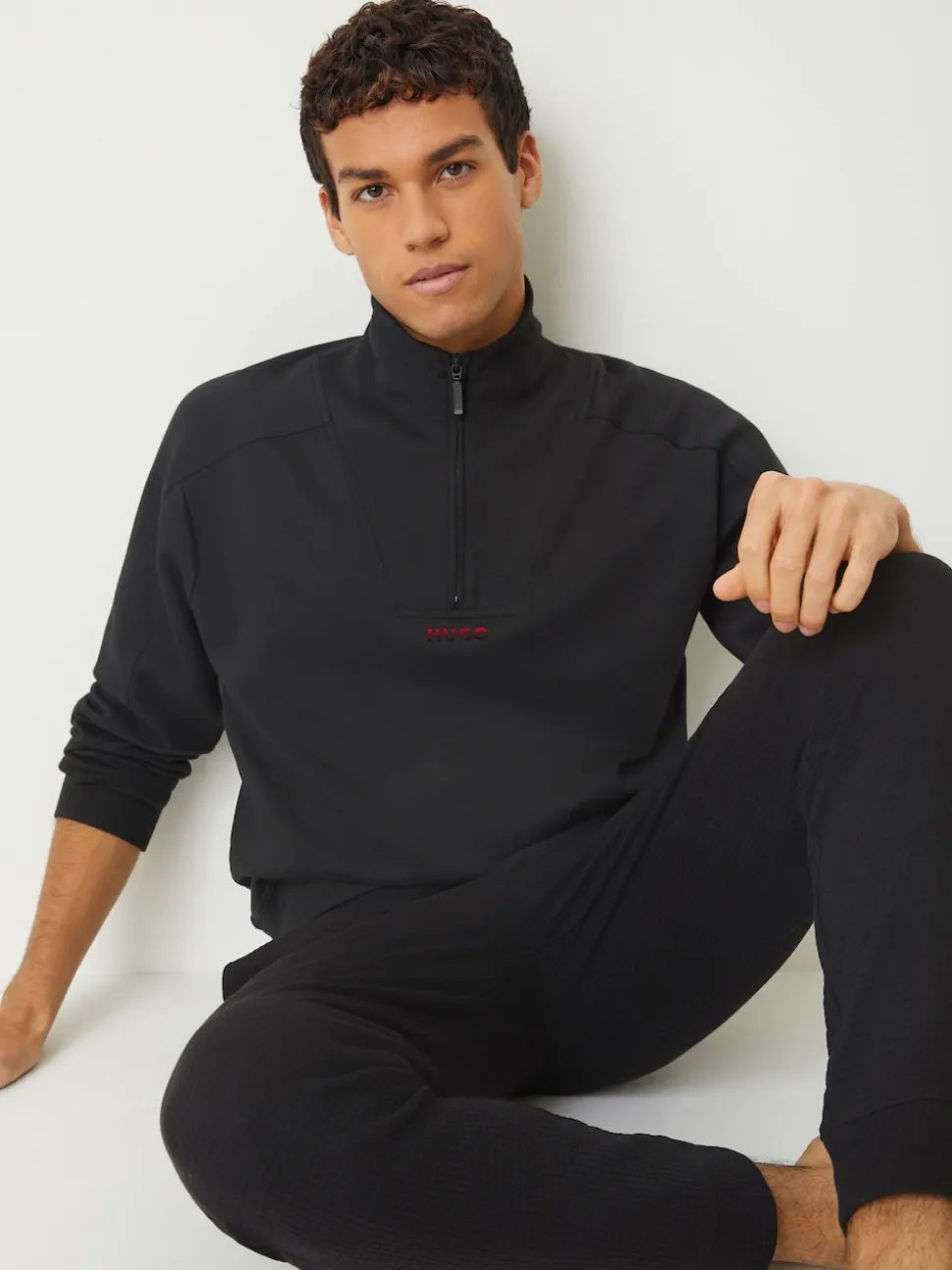 HUGO Black Waffle Joggers