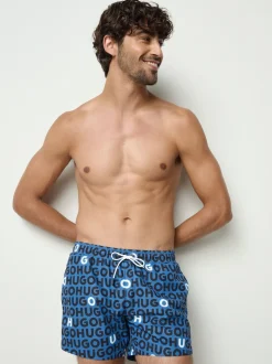 HUGO Blue Logo Print Swim Shorts