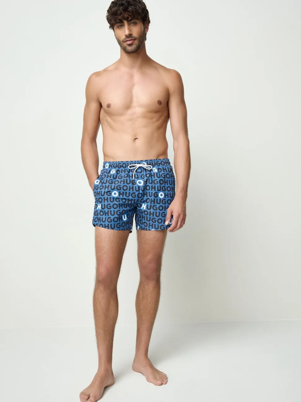 HUGO Blue Logo Print Swim Shorts