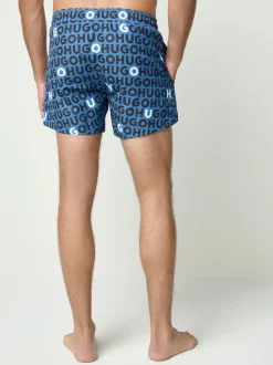 HUGO Blue Logo Print Swim Shorts
