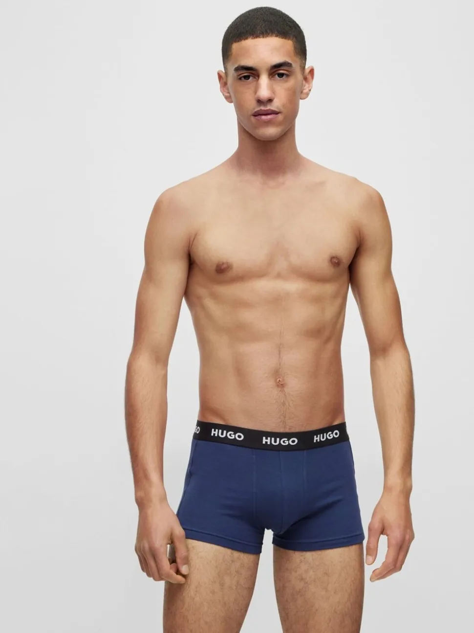 HUGO Blue Logo-Waistband Stretch Cotton Trunks 3 Pack