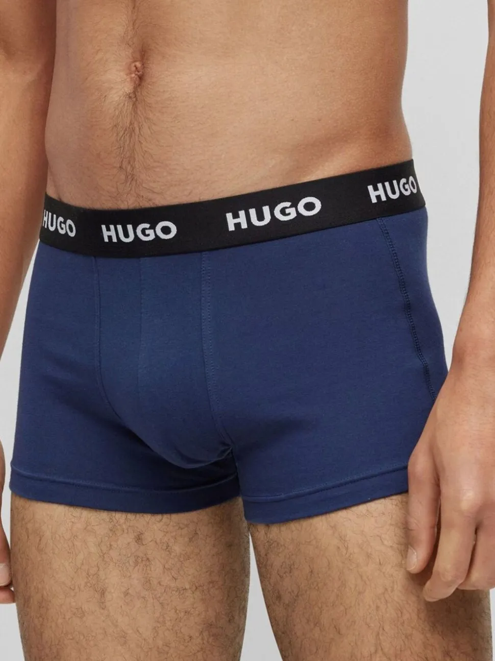 HUGO Blue Logo-Waistband Stretch Cotton Trunks 3 Pack