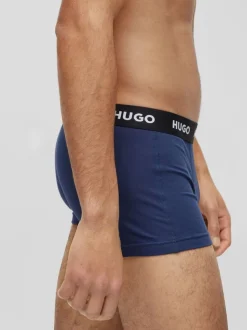 HUGO Blue Logo-Waistband Stretch Cotton Trunks 3 Pack