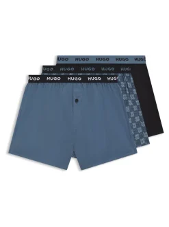 HUGO Blue Patterned Woven 3 Pack Boxers