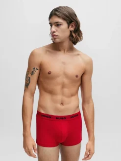 HUGO Red Logo-Waistband Stretch Cotton Trunks 3 Pack