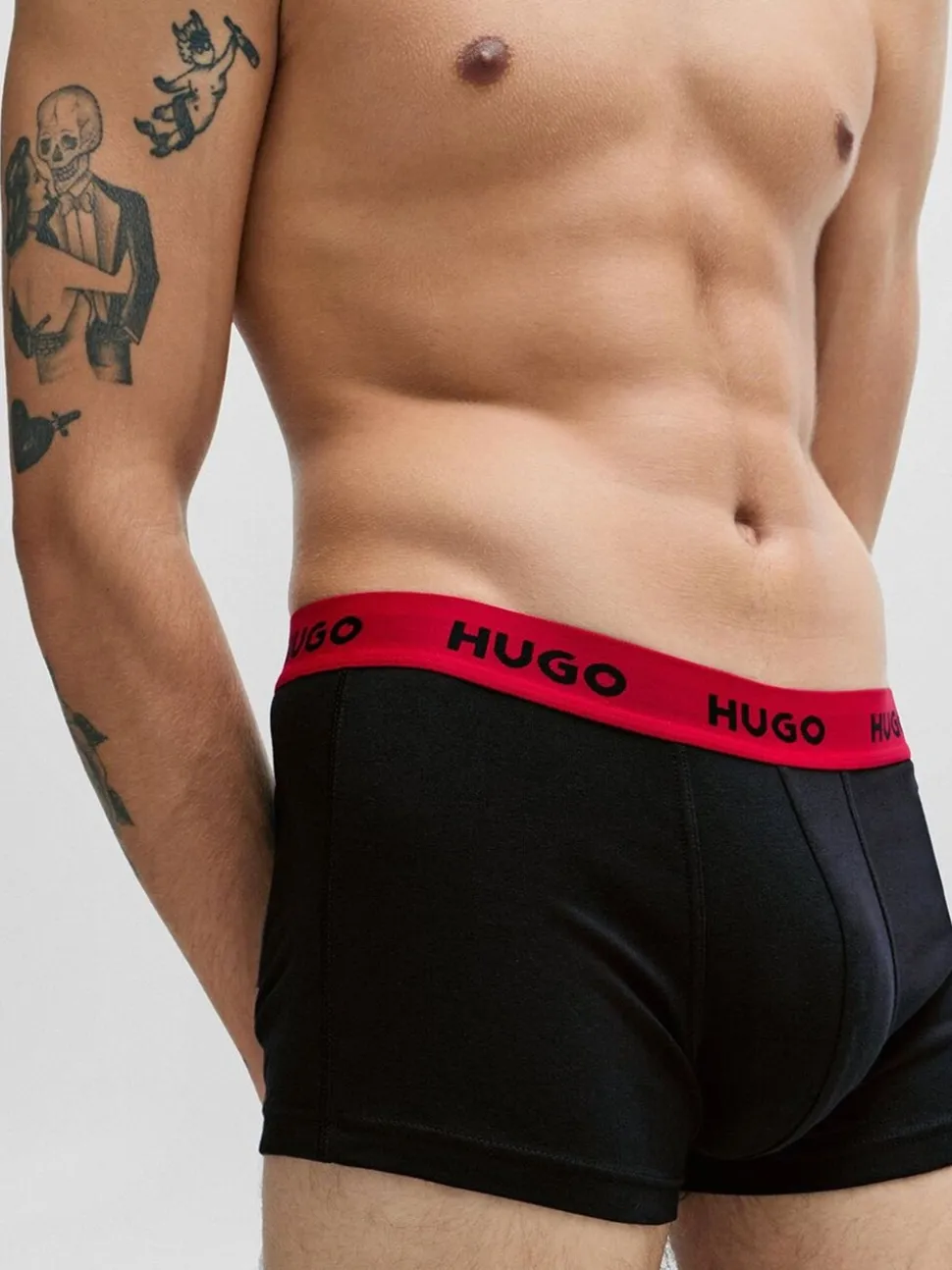 HUGO Red Logo-Waistband Stretch Cotton Trunks 3 Pack