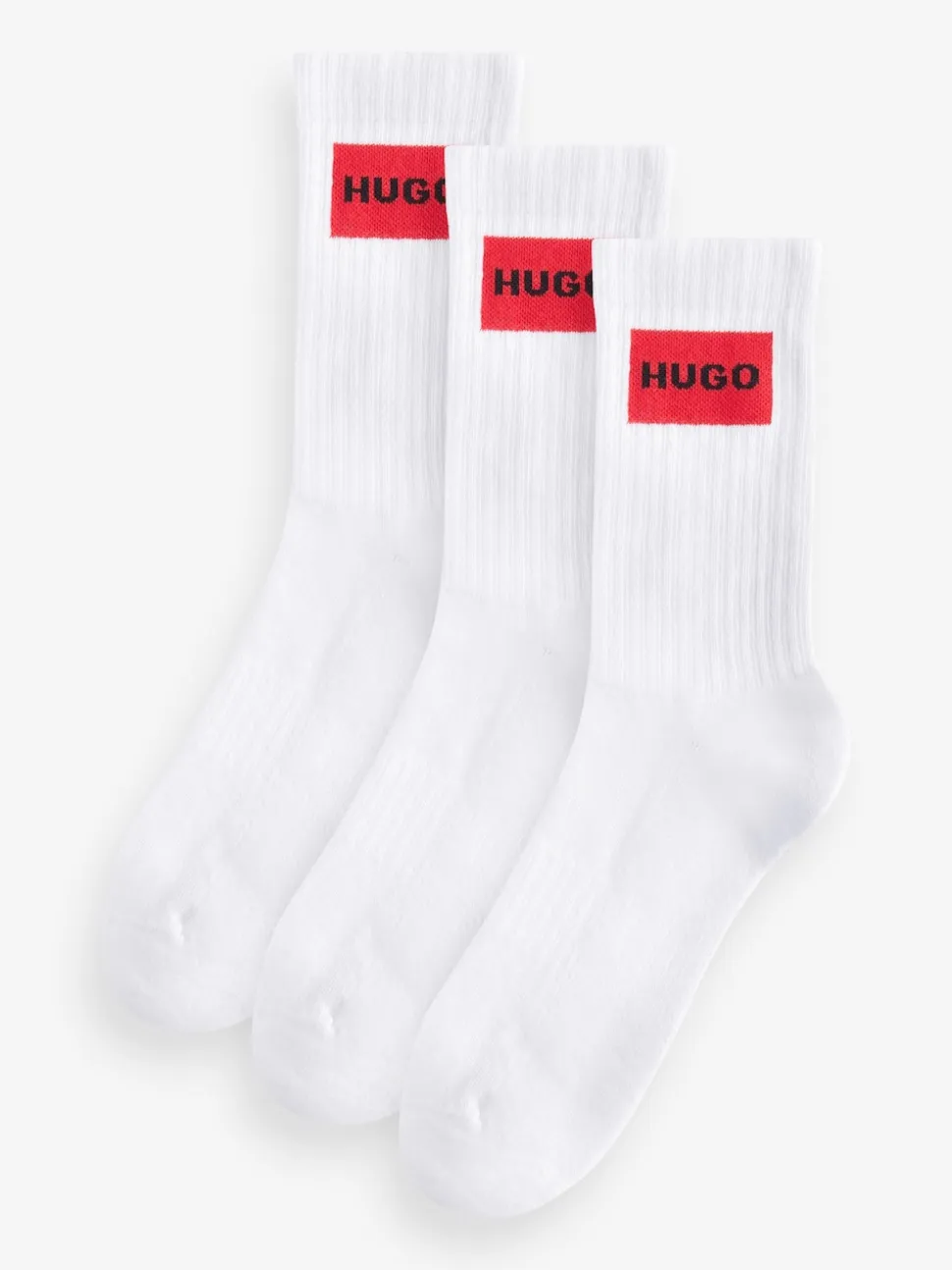 HUGO White Ribbed Stretch Cotton Socks 3 Pack