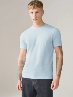 Ice Blue Slim Fit Essential Crew Neck Cotton T-Shirt