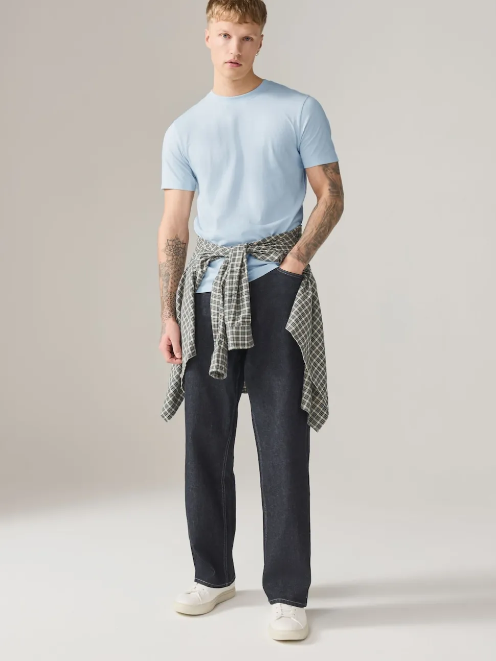 Ice Blue Slim Fit Essential Crew Neck Cotton T-Shirt