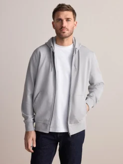 Ice Grey Hooded Zip Through Signature Sweatshirt with Modal