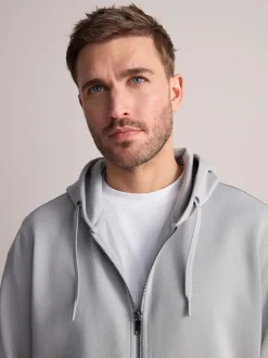Ice Grey Hooded Zip Through Signature Sweatshirt with Modal