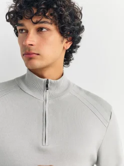 Ice Grey Plain N.Premium Slim Fit Premium Viscose Quarter Zip Neck Jumper