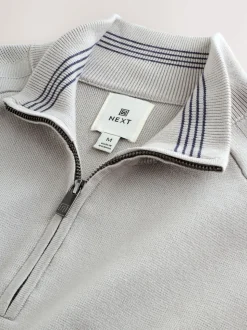 Ice Grey Plain N.Premium Slim Fit Premium Viscose Quarter Zip Neck Jumper