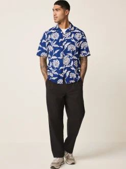 Indigo Blue Floral Print Short Sleeve Shirt