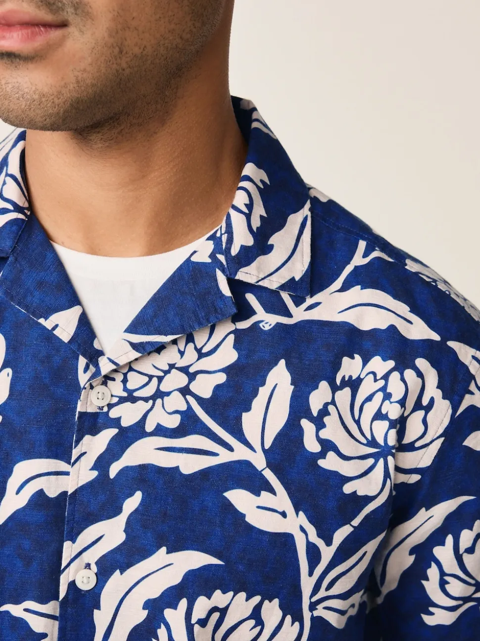 Indigo Blue Floral Print Short Sleeve Shirt