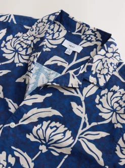 Indigo Blue Floral Print Short Sleeve Shirt