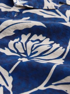Indigo Blue Floral Print Short Sleeve Shirt