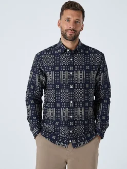 Indigo Blue Jacquard Textured Long Sleeve Shirt