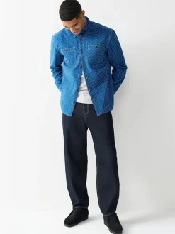 Indigo Blue Printed Textured Long Sleeve Shirt