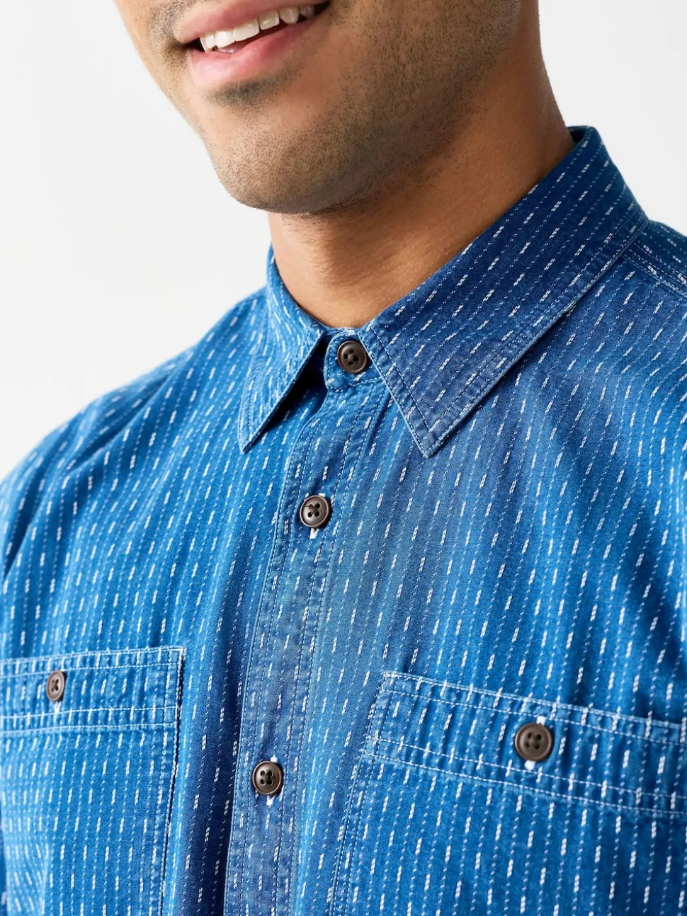 Indigo Blue Printed Textured Long Sleeve Shirt