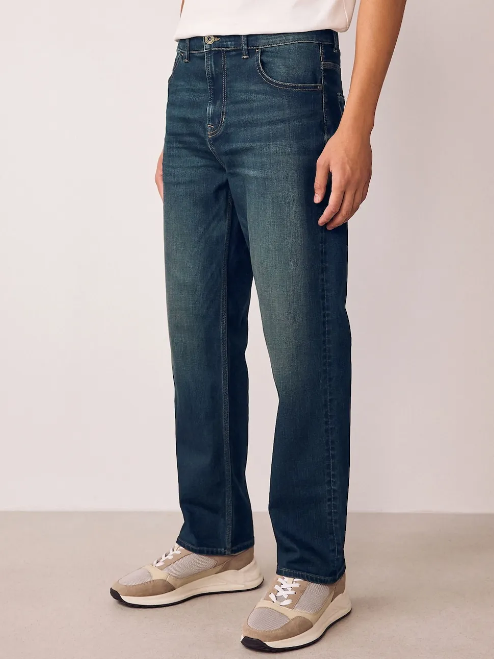 Indigo Blue Straight Fit Authentic Stretch Denim Jeans