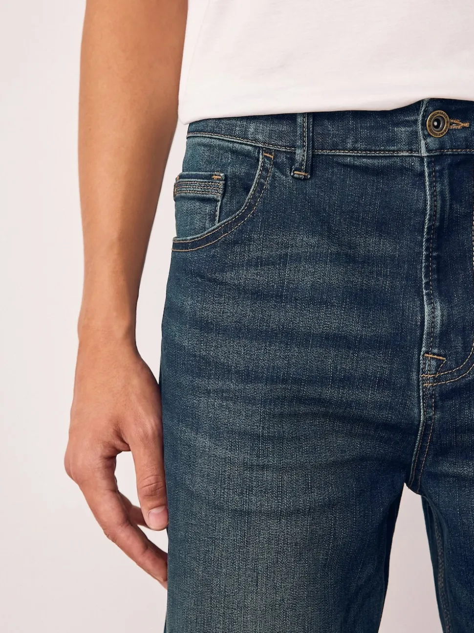 Indigo Blue Straight Fit Authentic Stretch Denim Jeans