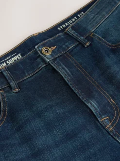Indigo Blue Straight Fit Authentic Stretch Denim Jeans